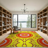 Vibrant Yellow Sun Mandala Area Rug