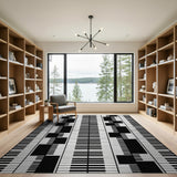 Black White Geometric Block Rug