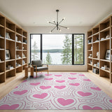 Whimsical Pink Hearts Doodle Area Rug