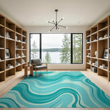 Blue and Teal Teal Wavy Abstract Area Rug