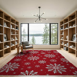 Geometric Modern Red Festive Red Snowflake Pattern Area Rug