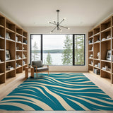 Teal and Beige Wavy Abstract Area Rug