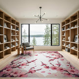 Washable Pink Cherry Blossom Area Rug - Low Pile, Non-Slip & Pet Friendly