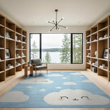 Cute Clouds Stars Blue Kids Area Rug