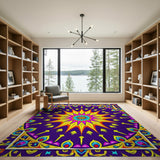 Vibrant Purple Peacock Mandala Area Rug