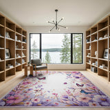 Whimsical Pink Purple Floral Butterfly Rug
