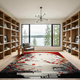 Red Plum Blossom Moonlit Landscape Rug