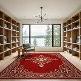 Elegant Red Persian Area Rug with Gold Ornate Border
