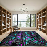 Neon Cyberpunk Cityscape Area Rug