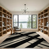 Modern Beige Black Crossed Stripe Area Rug