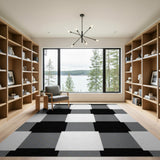 Classic Black White Plaid Check Area Rug