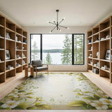 White Floral Dewdrop Border Area Rug