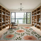 Coral Daisy Floral Pattern Area Rug