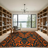 Vibrant Orange Bee Floral Silhouette Rug