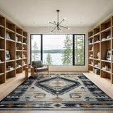Southwestern Black Grey Diamond Area Rug