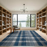 Distressed Navy Plaid Area Rug
