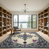 Ornate Pink Floral Damask Area Rug