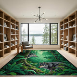 Wolves in Lush Green Forest Area Rug