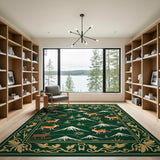 Whimsical Skiing Antelope Green Mountain Rug
