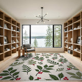 Multi-color and Patterns Holly Leaves Red Berries Pattern Rug