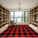 Red Bold Red Black Houndstooth Area Rug