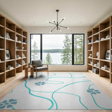 Teal Wavy Lines Blue Floral Abstract Area Rug