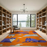 Playful Wolves Cacti Orange Area Rug