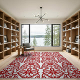Red Intricate Floral Damask Area Rug