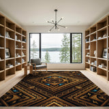Gold Teal Geometric Heritage Tribal Rug