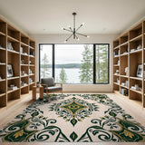 Ornate Green Gold Paisley Area Rug