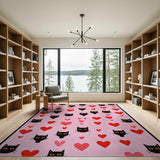 Cute Black Cats Hearts Pink Area Rug
