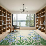 Whimsical Blue Moon Cornflower Mushroom Rug
