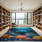 Vibrant Dolphin Coral Reef Ocean Rug