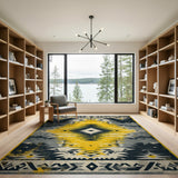Distressed Yellow Diamond Southwestern Rug