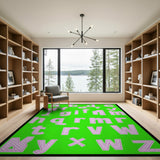 Playful Pink Patterned Alphabet Kids Rug