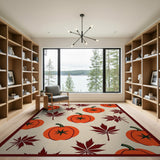 Orange Pumpkin Maple Leaf Area Rug