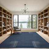 Navy Blue Geometric Stripe Area Rug