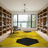 Vibrant Yellow Black Hexagon Geometric Rug