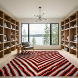 Bold Red Black Zigzag Stripe Geometric Rug