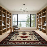 Southwestern Beige Area Rug with Red Geometric Motifs