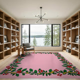 Pink Holly Berry Vine Border Area Rug