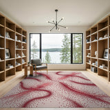 Abstract Red Swirl Dots Pink Area Rug