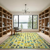 Playful Yellow Alphabet Cartoon Kids Area Rug