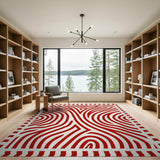 Bold Red Wavy Geometric Geometric Modern Area Rug