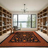 Orange Orange Floral Persian Area Rug on Black