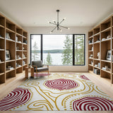 Red Spiral Floral Area Rug with Gold Accents