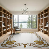 Ornate Golden Filigree Border Area Rug