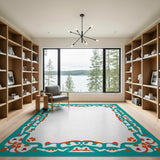 Teal Persian Floral Border Area Rug