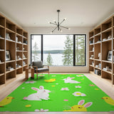 Whimsical Bunny Chicks Green Area Rug
