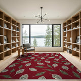 Red Palm Leaf Print Area Rug